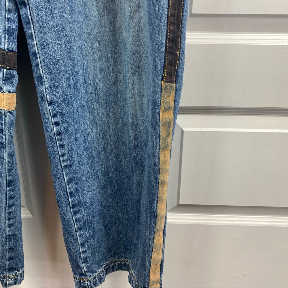Clench Jeans Mens Y2K Jeans 36x32 Denim Grunge  Hip Hop Suede Stipe 2 Tone Patch - Picture 4 of 10